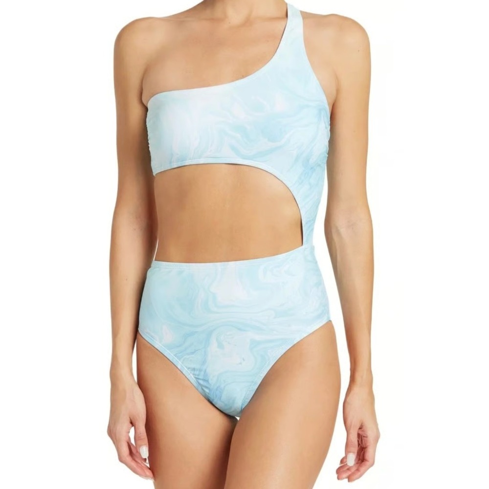 VYB One Piece Swimsuit Small Blue Marble Cutout Beachwear Vacation
